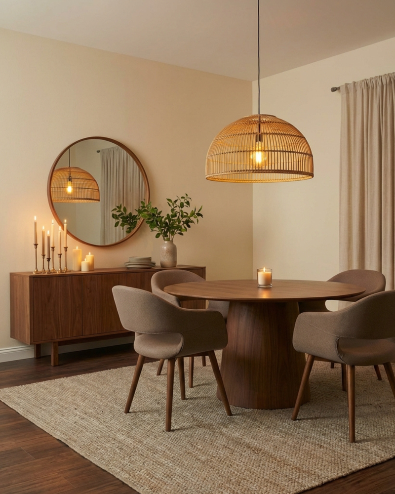 Before — Natural Oak - Black Felt - Dining room