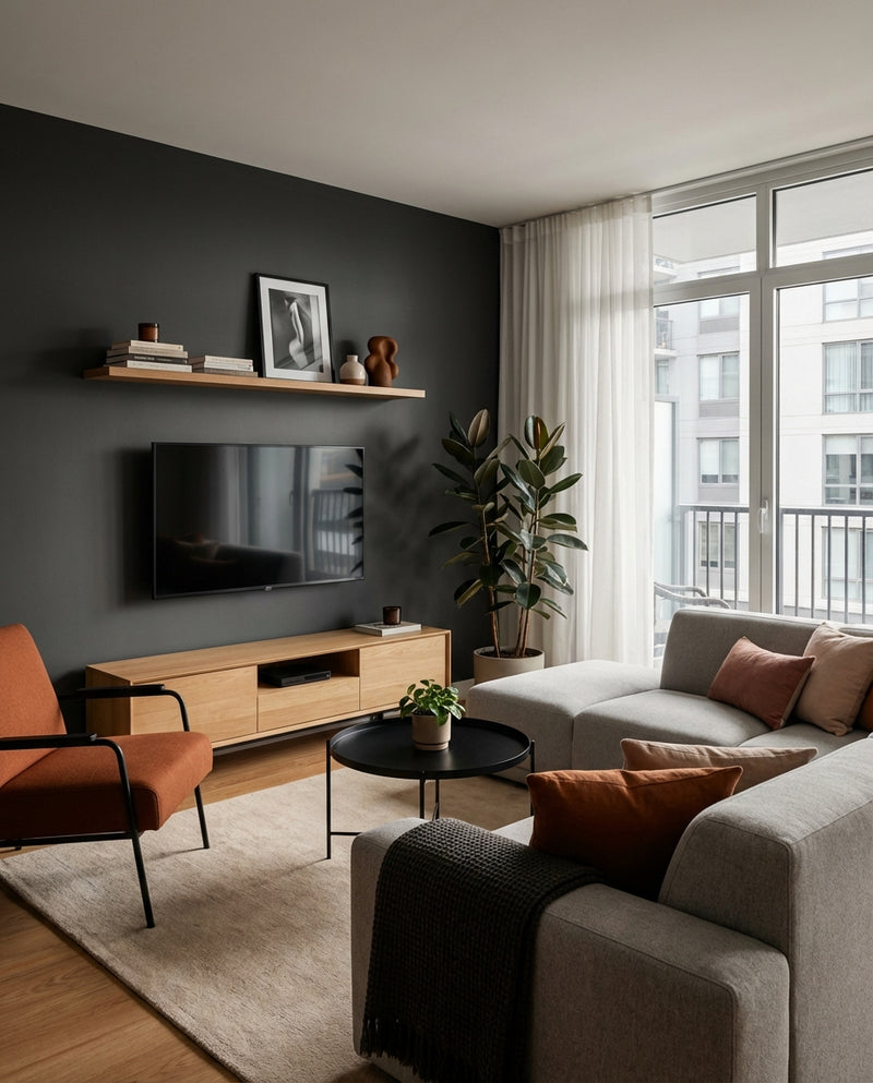 Before — Black Oak - Black Felt - Media Wall