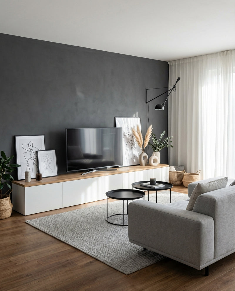 Before — Grey Oak - Beige Felt - Living room
