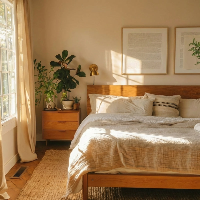 Before — Natural Oak - Beige Felt - Bedroom