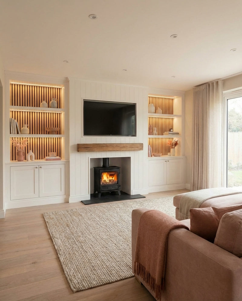 After — Natural Oak - Black Felt - Media Wall