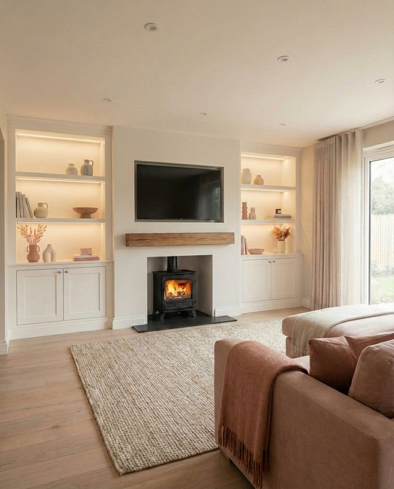 Before — Natural Oak - Black Felt - Media Wall