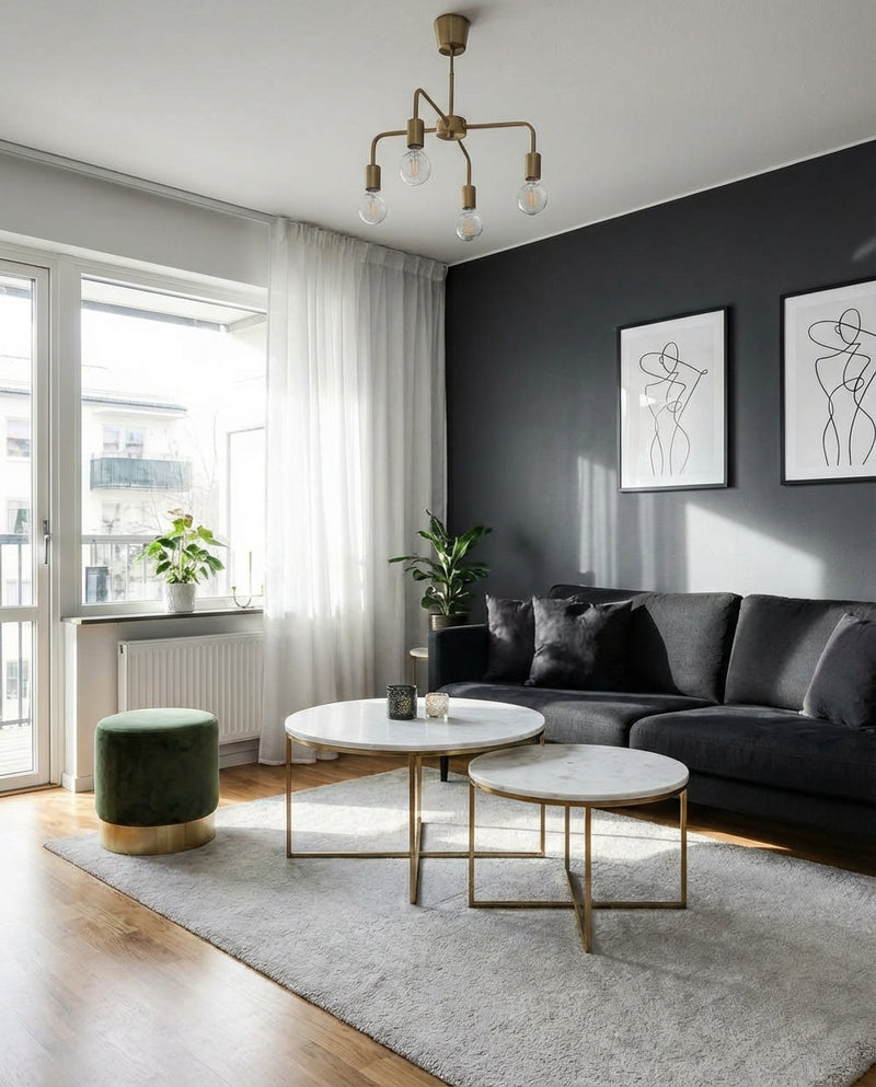 Before — Black Oak - Beige Felt - Living room