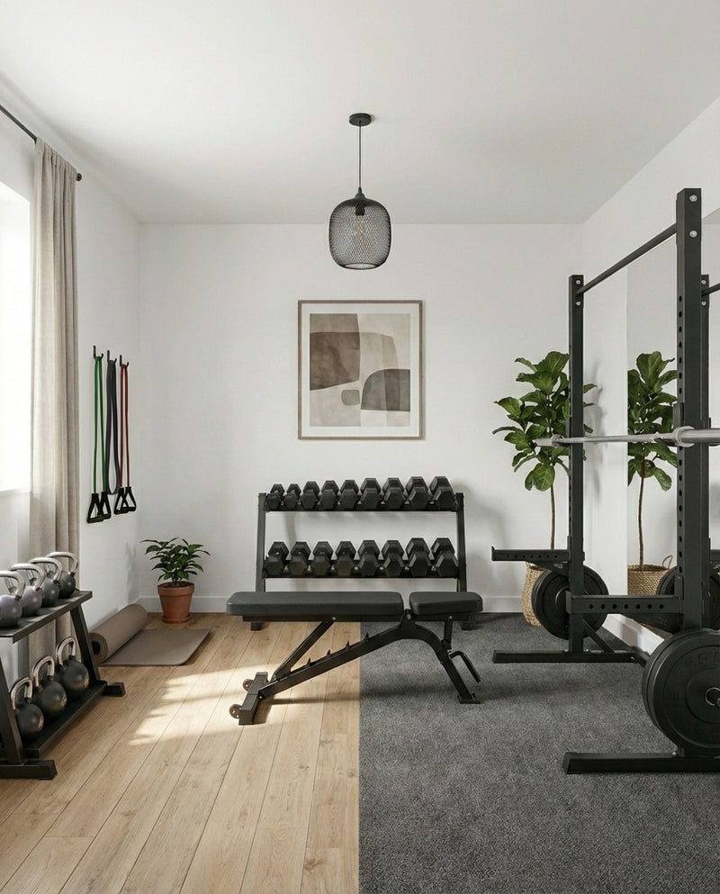 Before — Grey Oak - Beige felt - gym